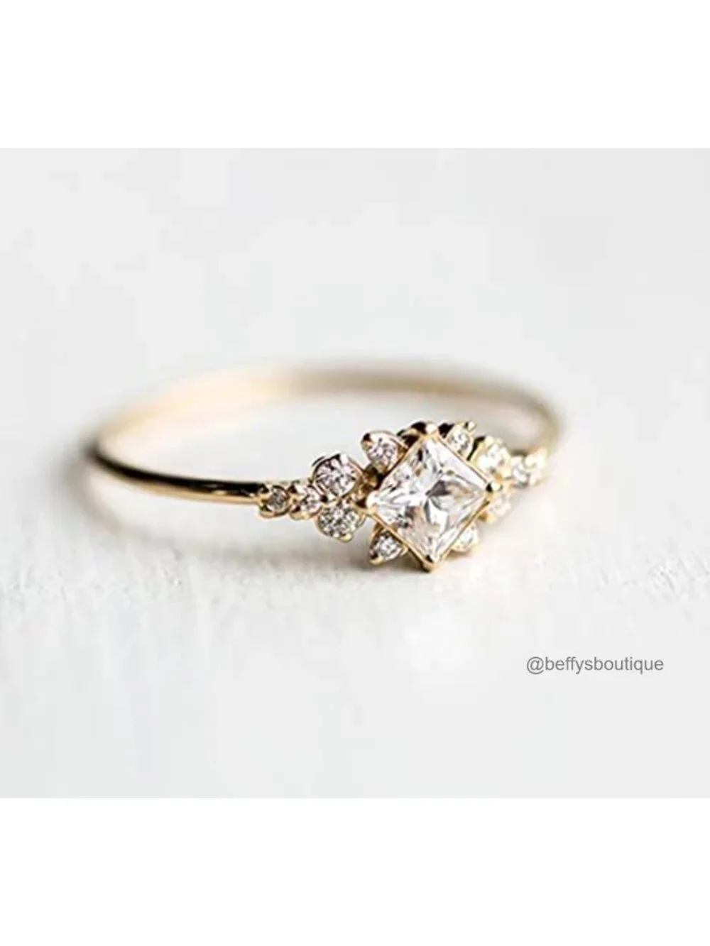 Vintage Halo Ring 14k Gold Plated CZ Wedding Engagement Band